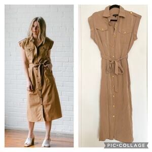 Rag & Bone Roxanne Midi Dress Utility Button Down Collared Casual Tan sz S